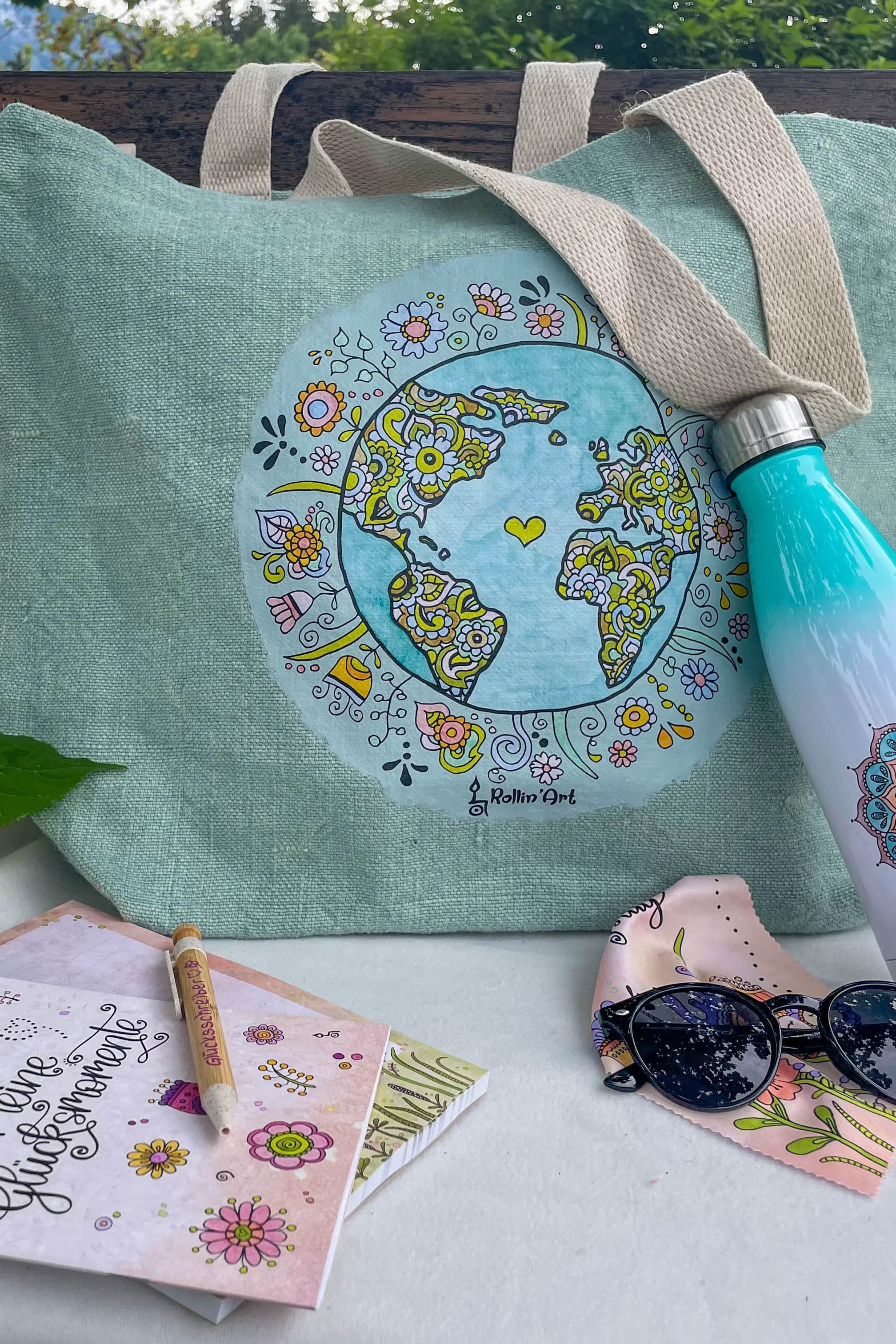 Jute Beach Bag "Wundervolle Welt"