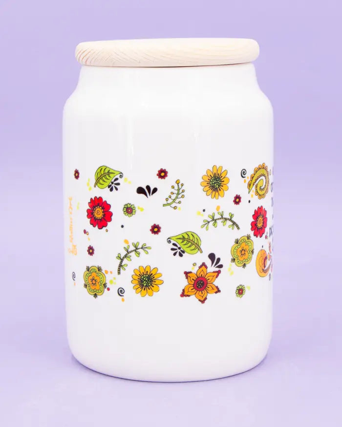 Keramikdose groß mit Holzdeckel "Es sind die kleinen Dinge"