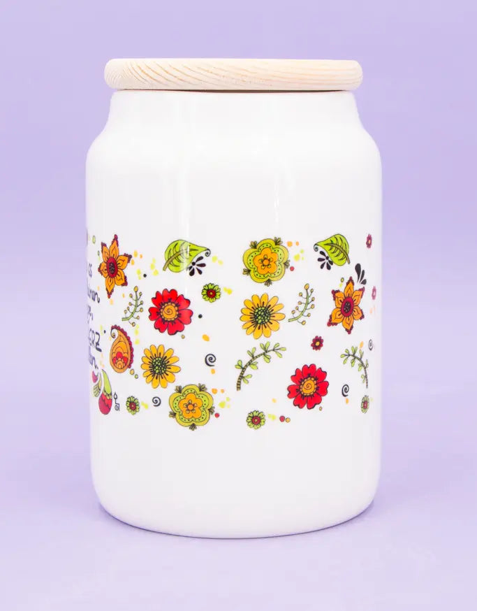 Keramikdose groß mit Holzdeckel "Es sind die kleinen Dinge"