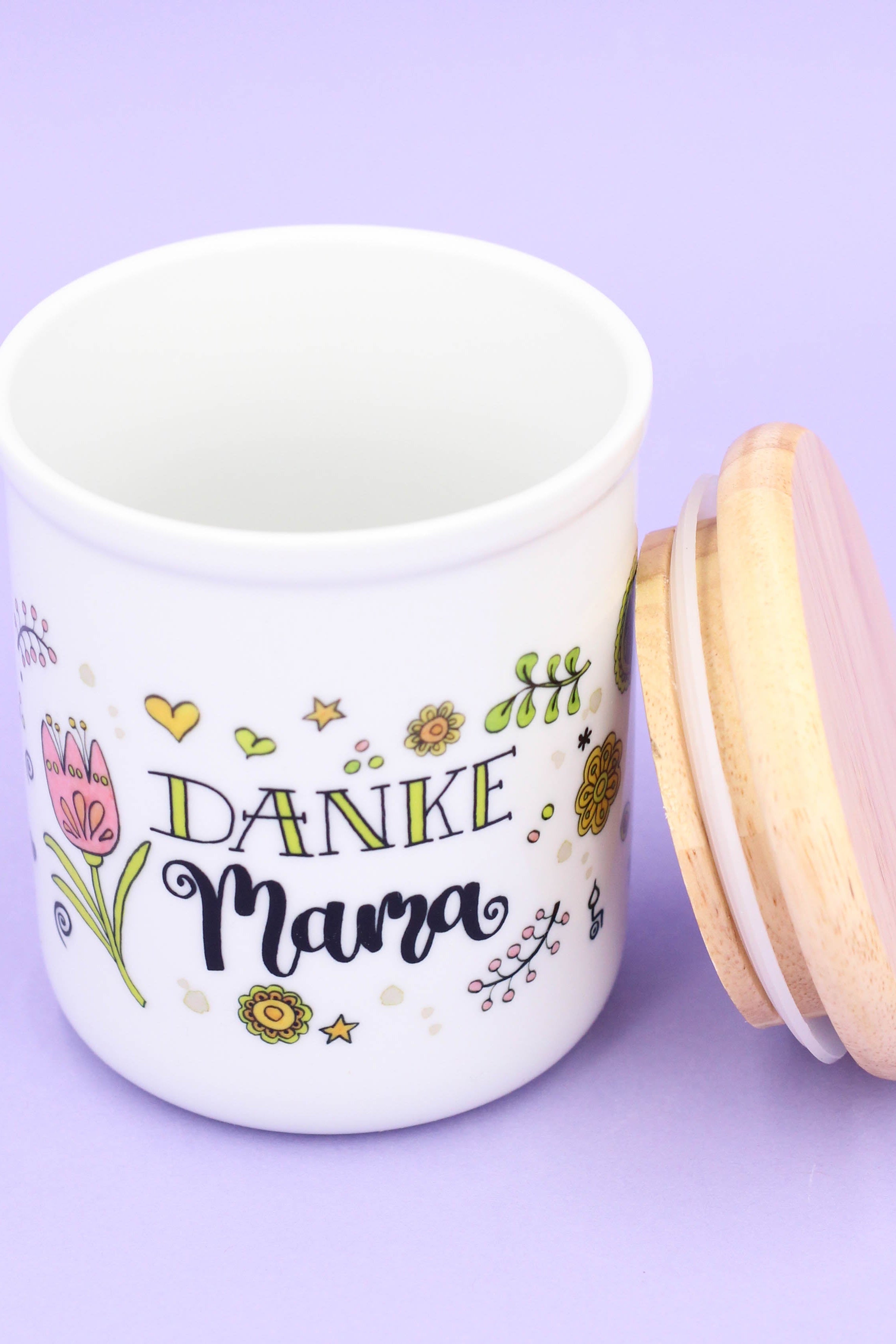 Keramikdose klein mit Holzdeckel "Mama"
