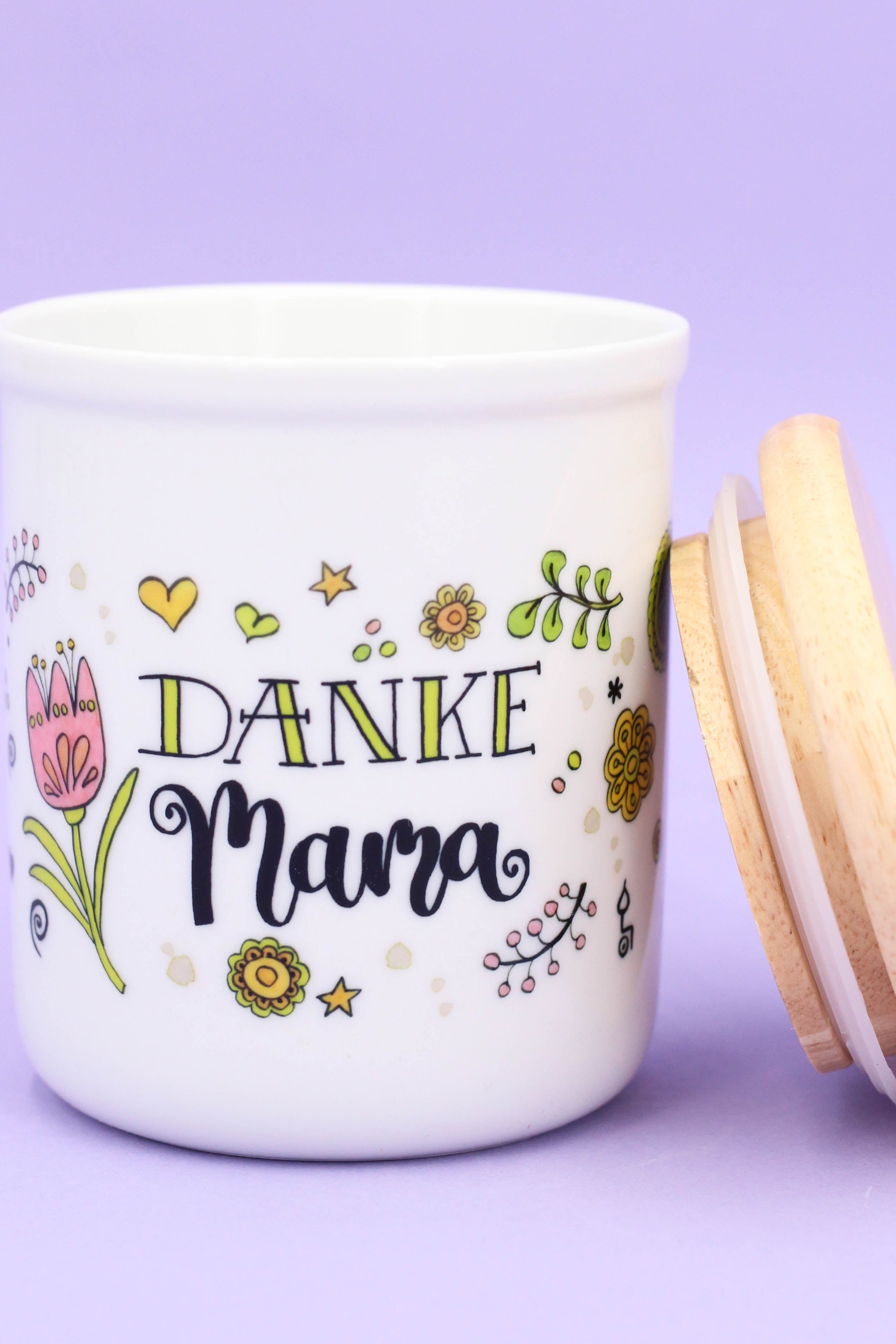 Keramikdose klein mit Holzdeckel "Mama"