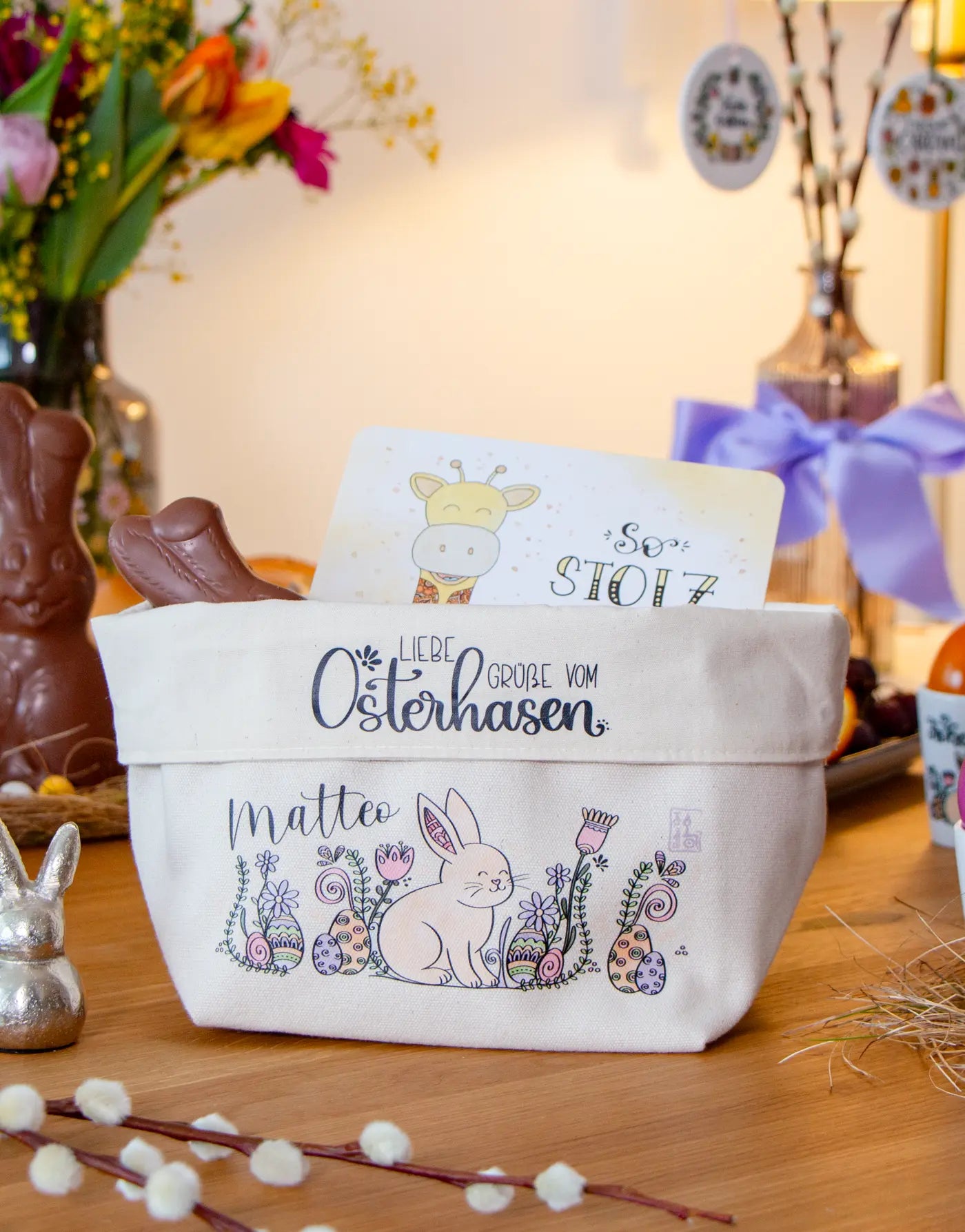 Osternest groß „Häschen“ – nachhaltiges Stoffkörbchen