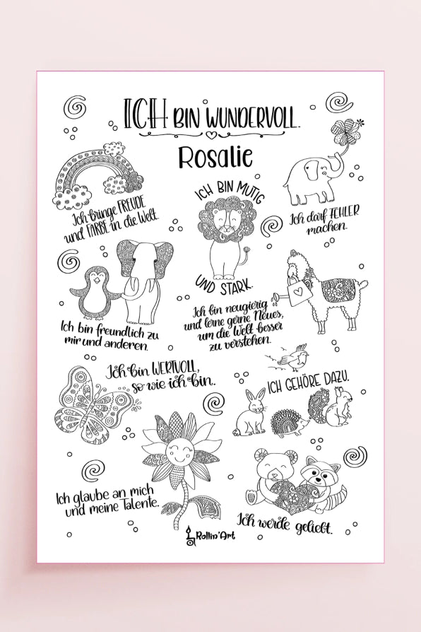 Poster zum Ausmalen "Affirmationen" mit Wunschname