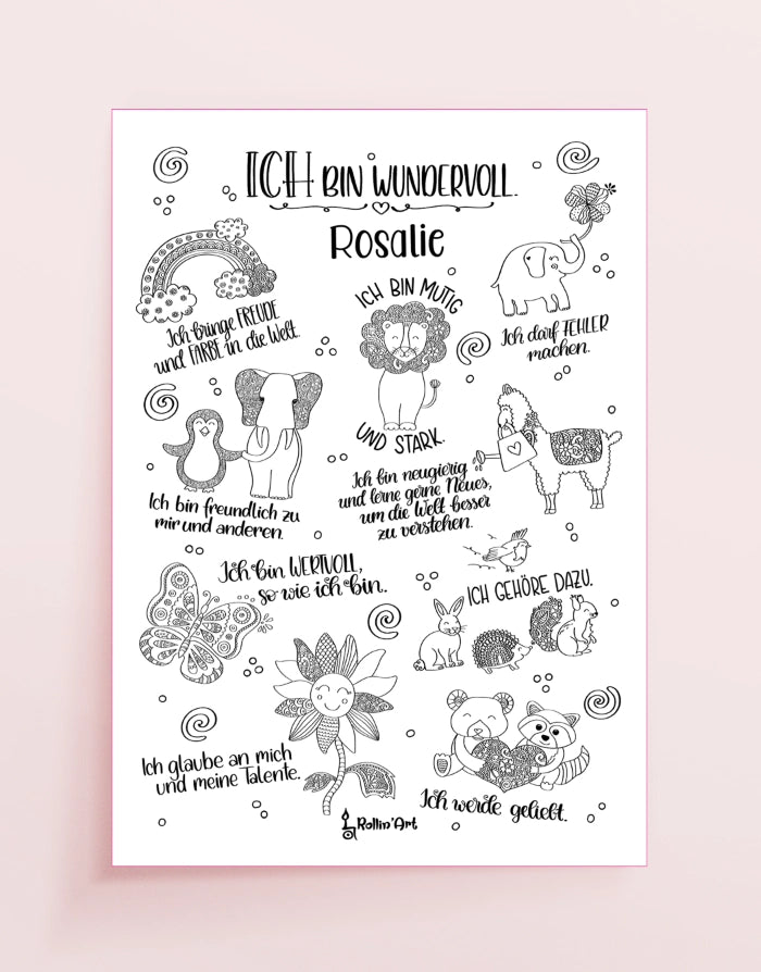 Poster zum Ausmalen "Affirmationen" mit Wunschname
