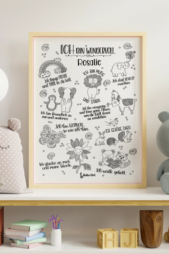 Poster zum Ausmalen "Affirmationen" mit Wunschname