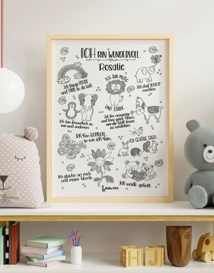 Poster zum Ausmalen "Affirmationen" mit Wunschname