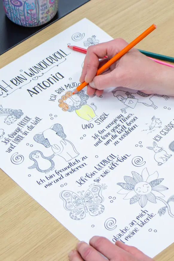 Poster zum Ausmalen "Affirmationen" mit Wunschname