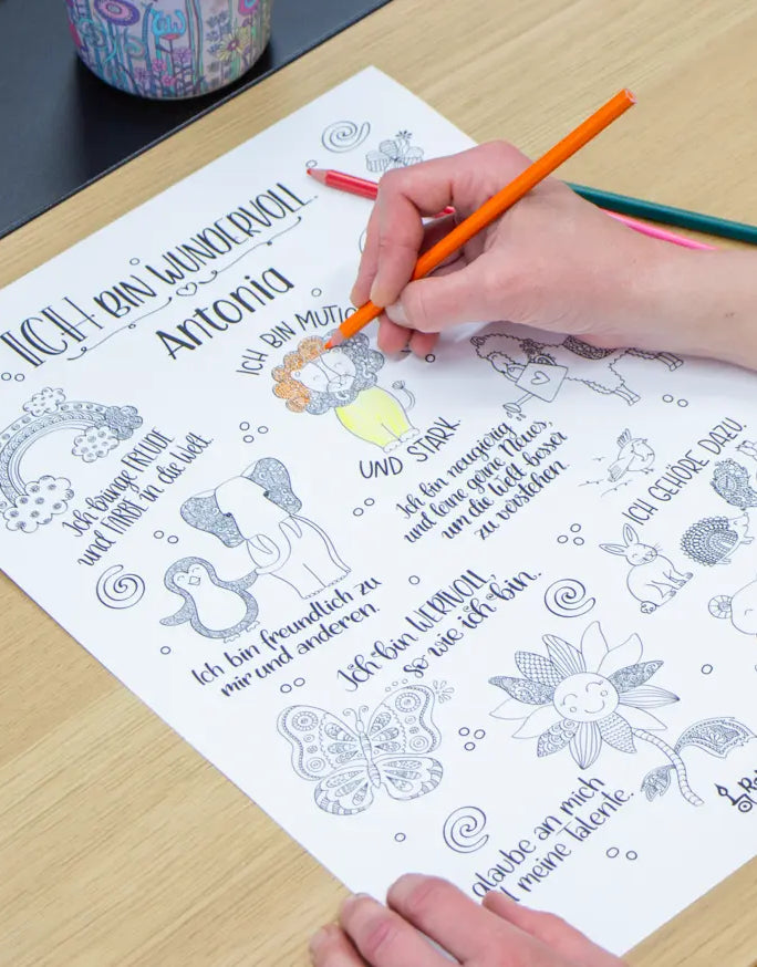 Poster zum Ausmalen "Affirmationen" mit Wunschname