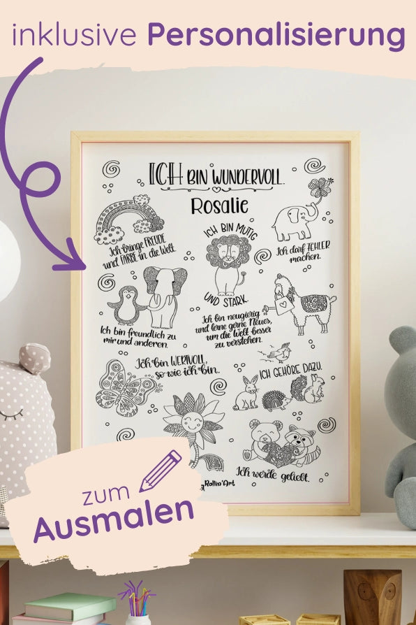 Poster zum Ausmalen "Affirmationen" mit Wunschname