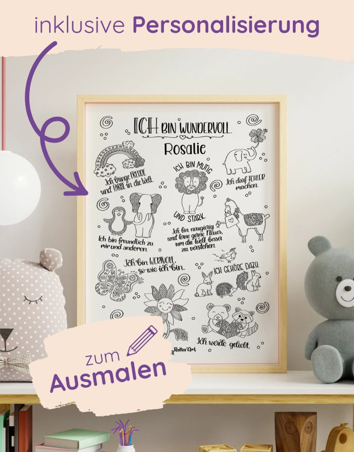 Poster zum Ausmalen "Affirmationen" mit Wunschname