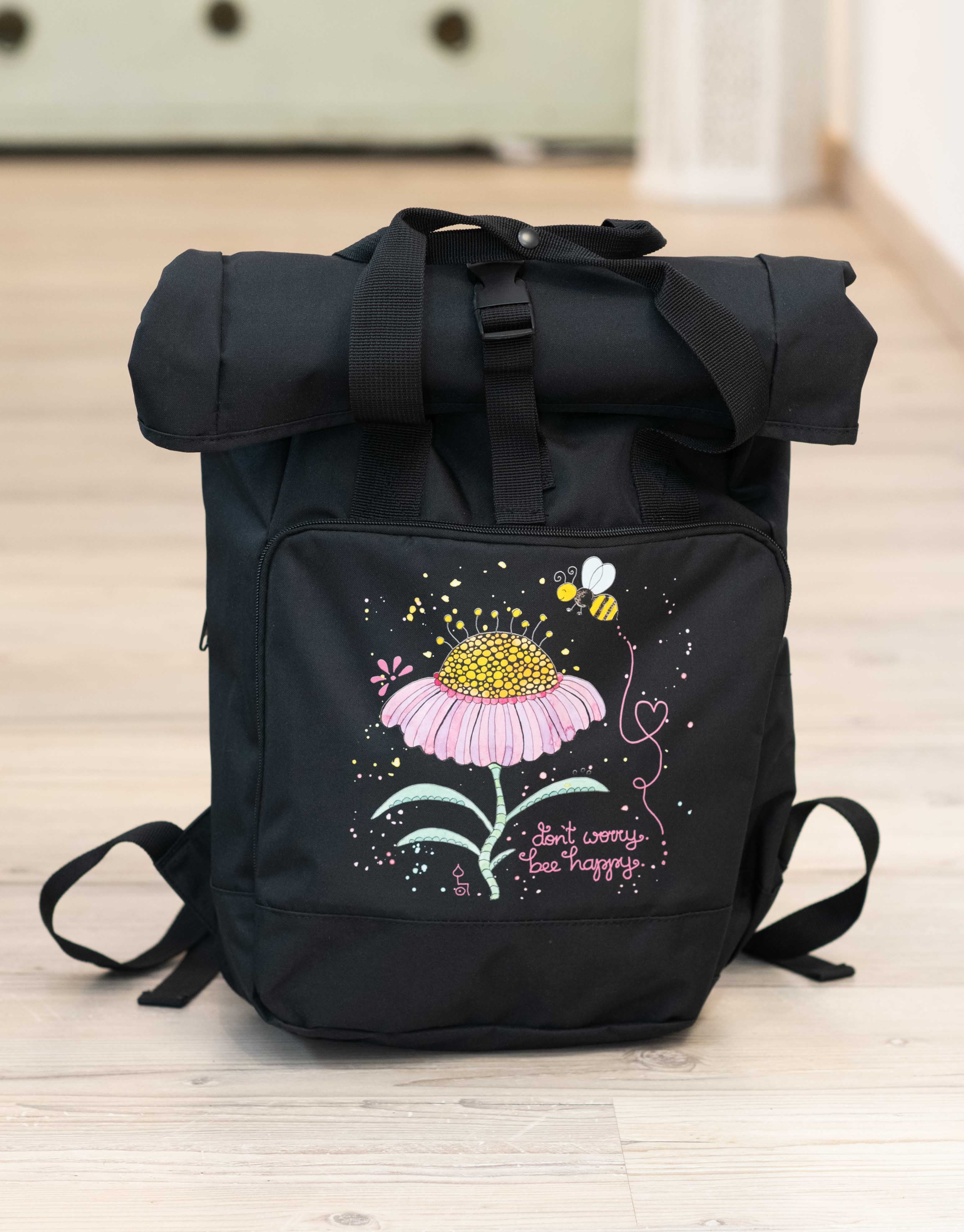 Rucksack groß Black „Bee happy”