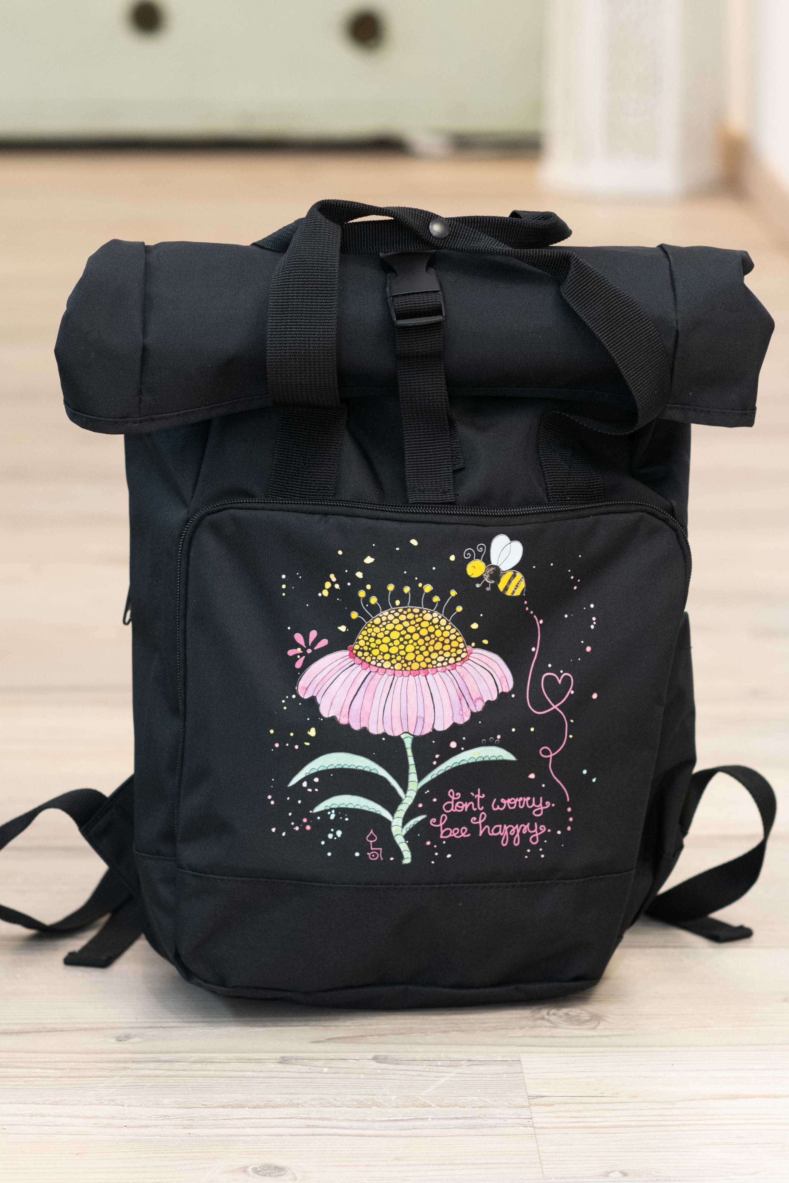 Rucksack groß Black „Bee happy”