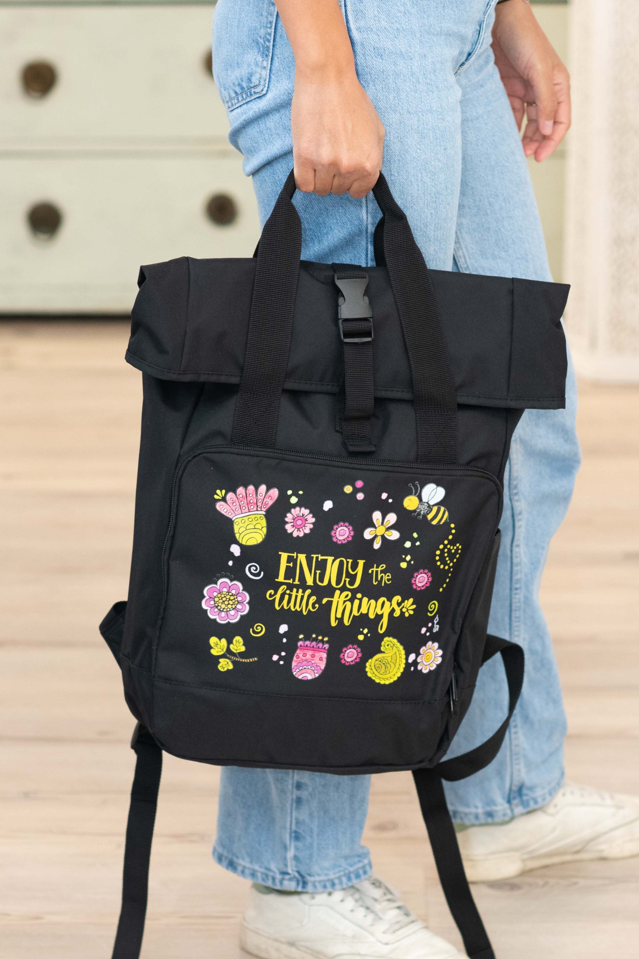 Rucksack groß Black „Enjoy the little things”