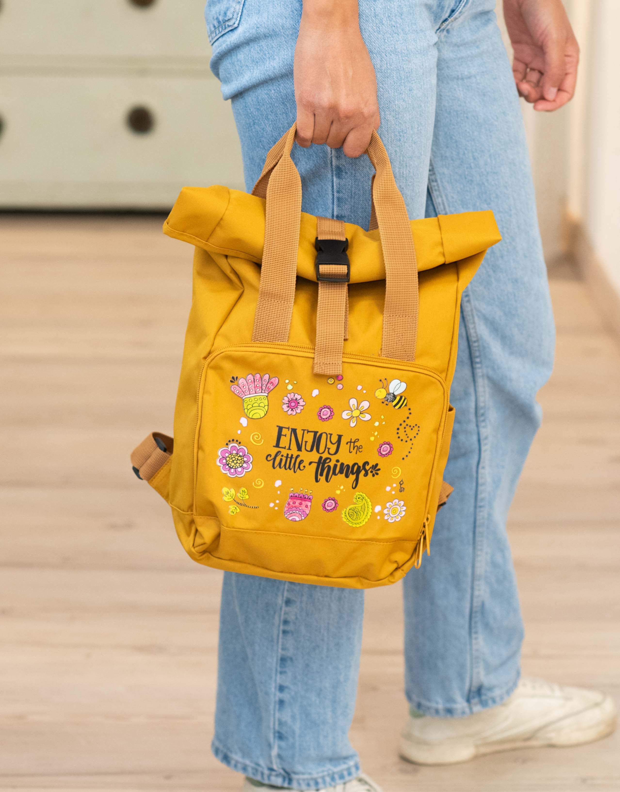 Rucksack klein Mustard „Enjoy the little things”
