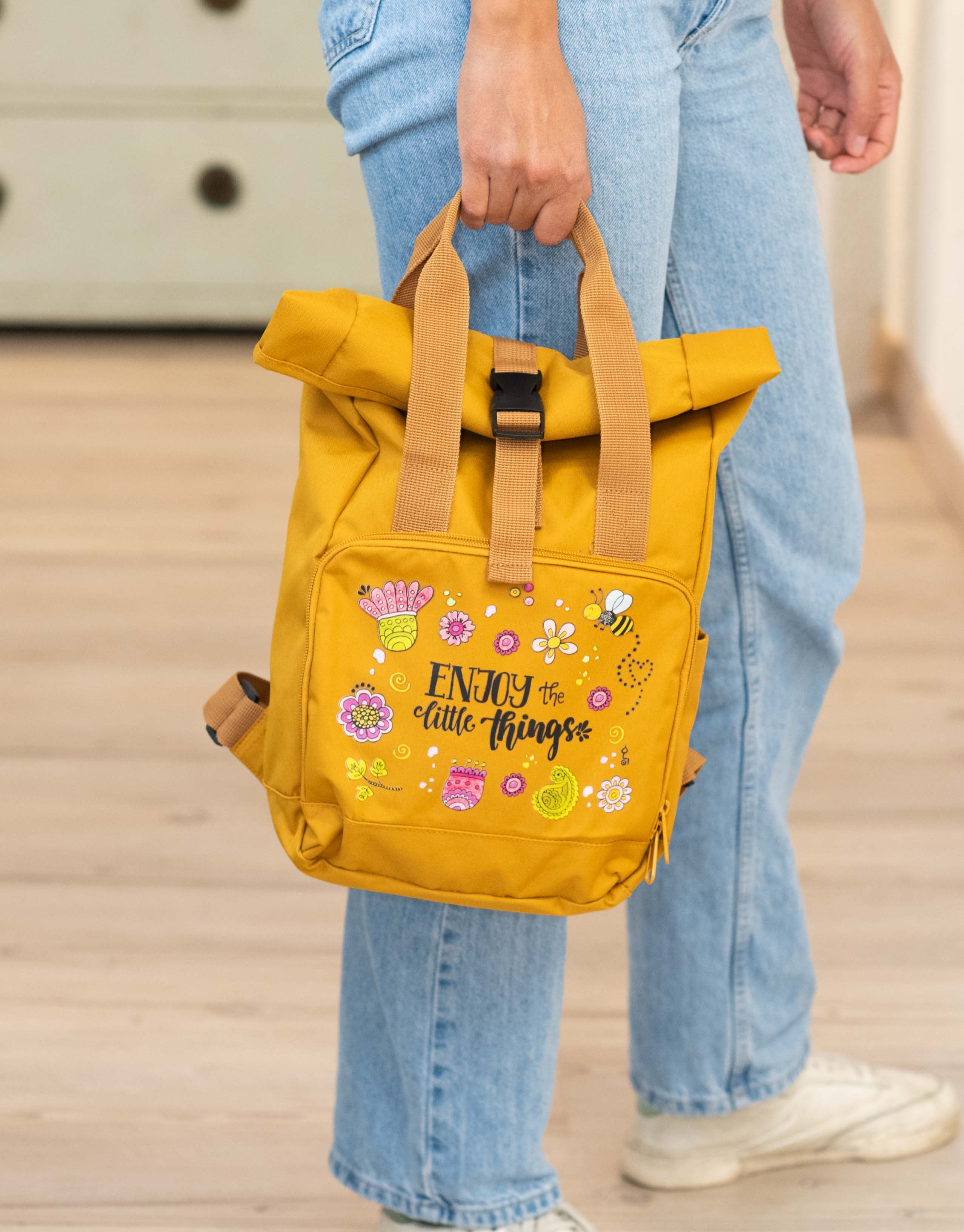 Rucksack klein Mustard „Enjoy the little things”