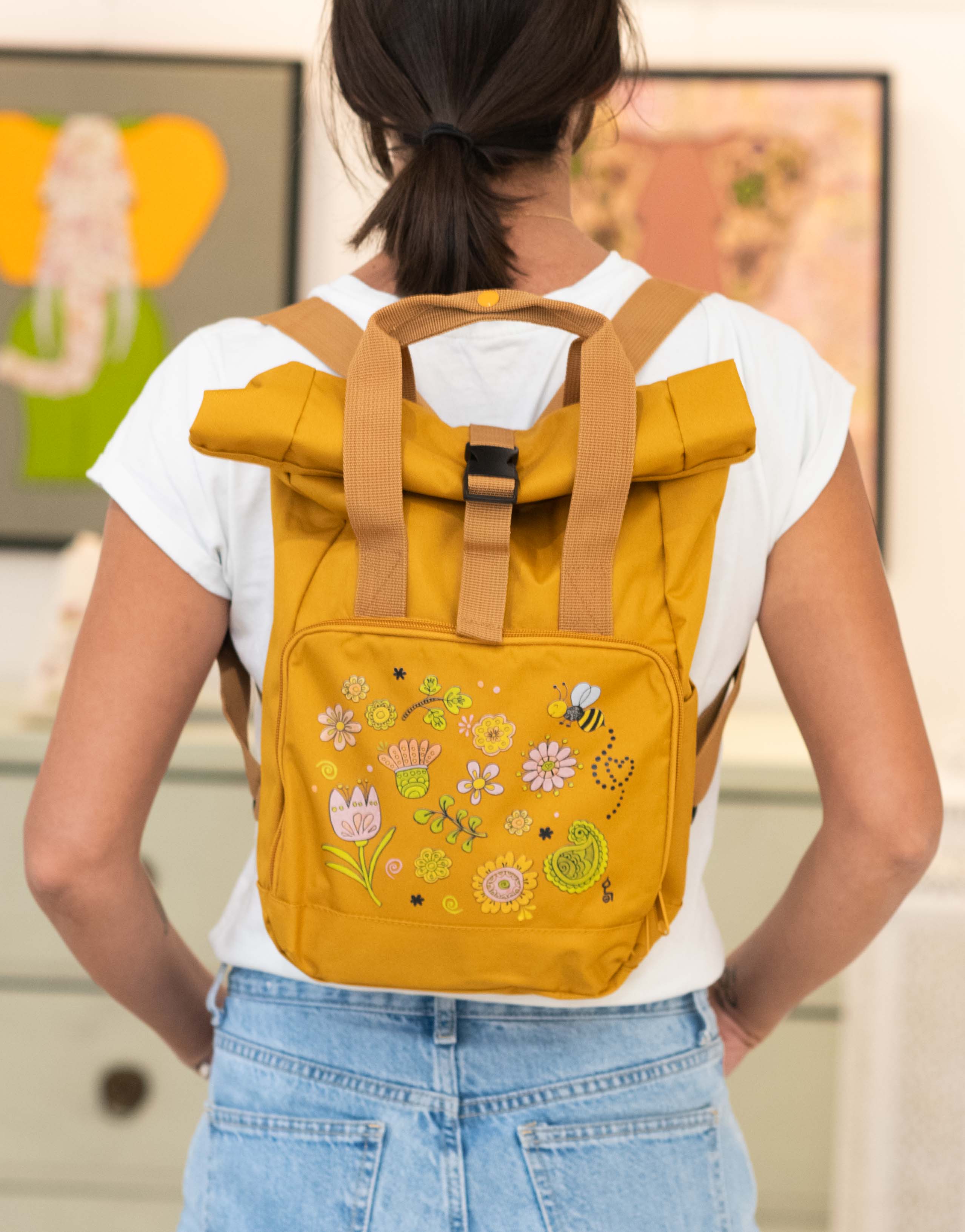 Rucksack klein Mustard „Happy Flowers”
