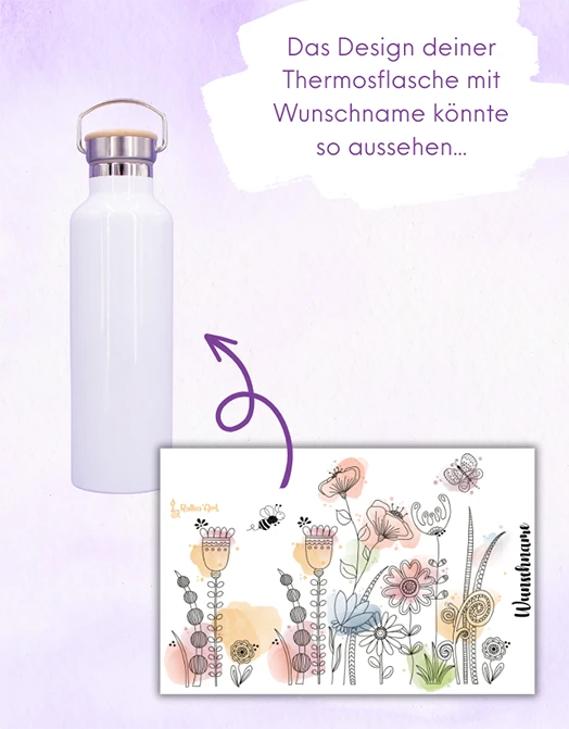 Thermosflasche Bambusdeckel "Blumenwiese"