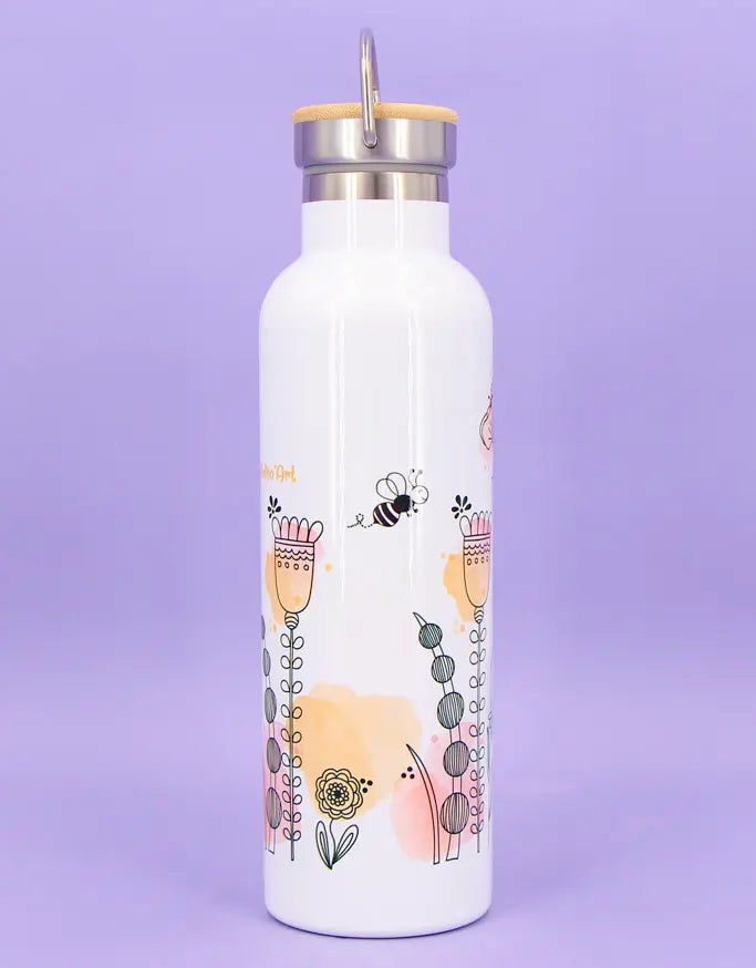 Thermosflasche Bambusdeckel "Blumenwiese"