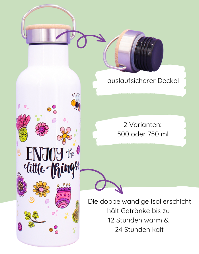 Thermosflasche Bambusdeckel "Enjoy the little things"