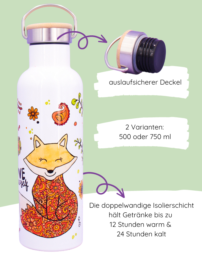 Thermosflasche Bambusdeckel "Fuchs"