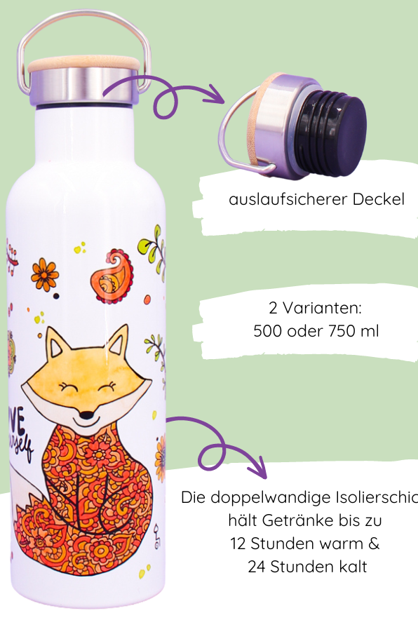Thermosflasche Bambusdeckel "Fuchs"