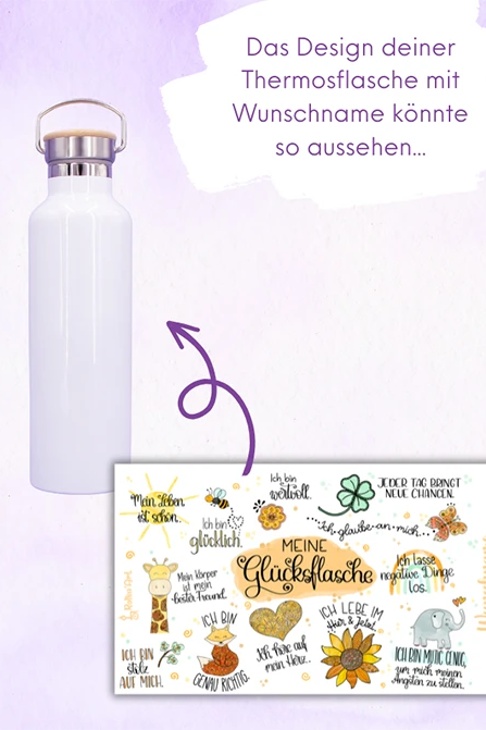 Thermosflasche Bambusdeckel "Meine Glücksflasche"