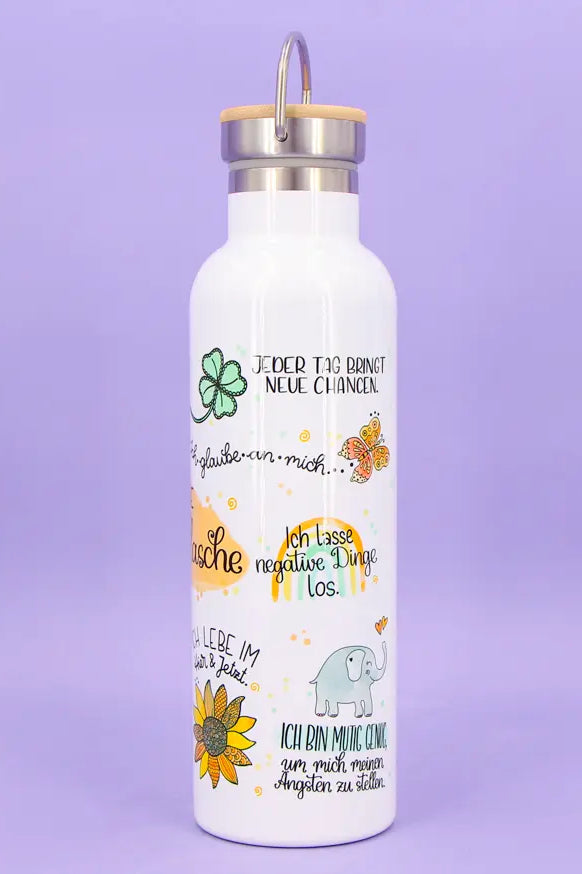 Thermosflasche Bambusdeckel "Meine Glücksflasche"