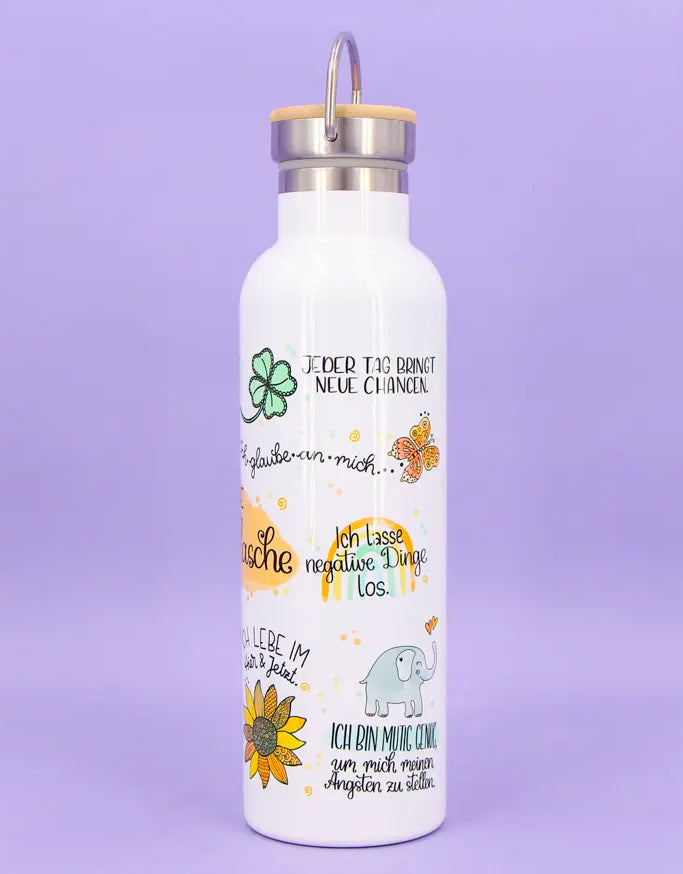 Thermosflasche Bambusdeckel "Meine Glücksflasche"