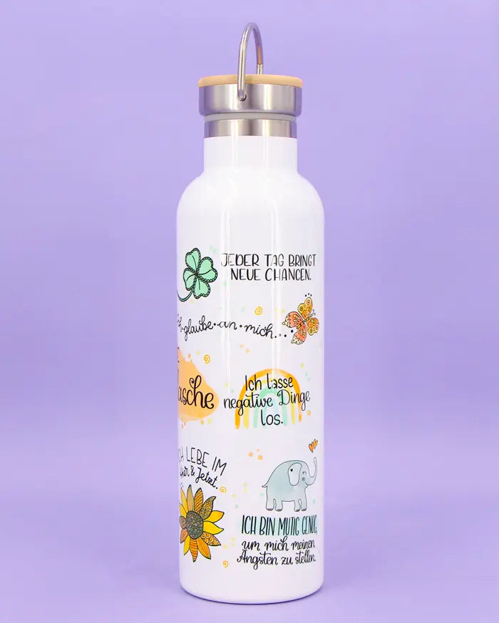 Thermosflasche Bambusdeckel "Meine Glücksflasche"