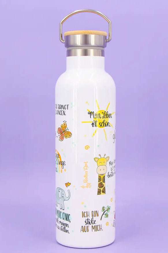 Thermosflasche Bambusdeckel "Meine Glücksflasche"