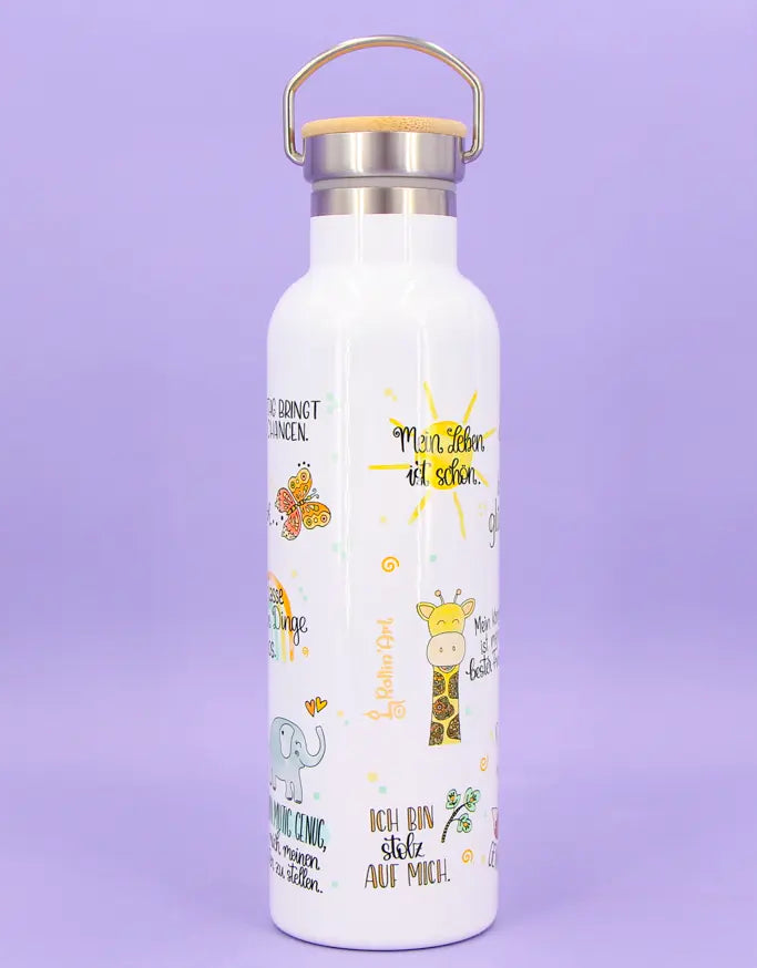 Thermosflasche Bambusdeckel "Meine Glücksflasche"