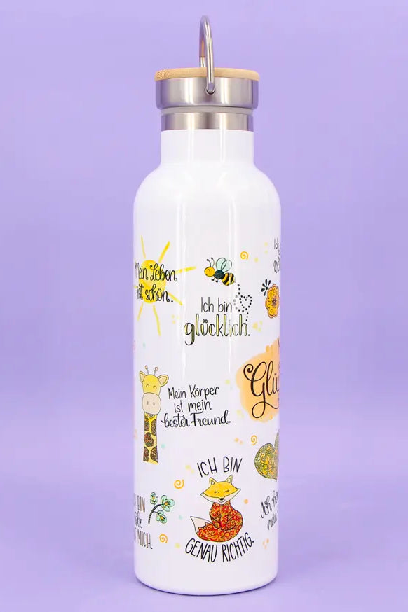 Thermosflasche Bambusdeckel "Meine Glücksflasche"