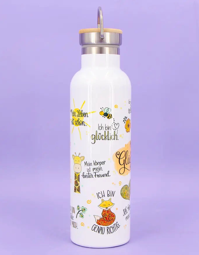 Thermosflasche Bambusdeckel "Meine Glücksflasche"