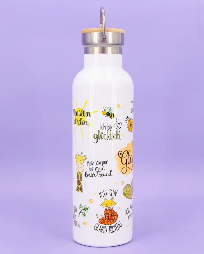 Thermosflasche Bambusdeckel "Meine Glücksflasche"
