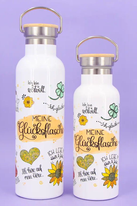 Thermosflasche Bambusdeckel "Meine Glücksflasche"
