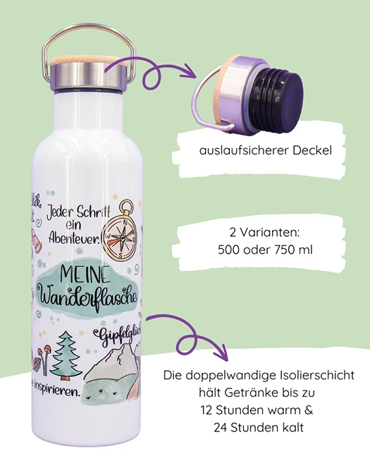 Thermosflasche Bambusdeckel "Meine Wanderflasche"