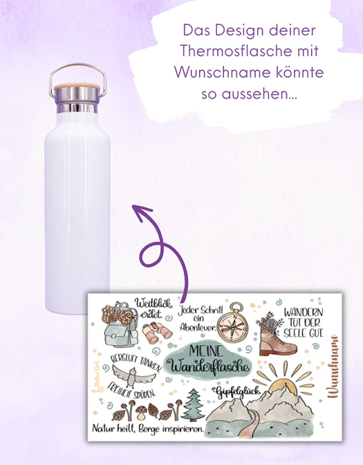 Thermosflasche Bambusdeckel "Meine Wanderflasche"