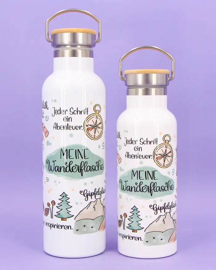 Thermosflasche Bambusdeckel "Meine Wanderflasche"
