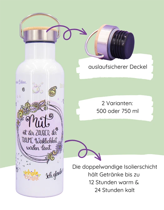 Thermosflasche Bambusdeckel "Mut"