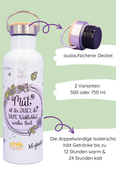 Thermosflasche Bambusdeckel "Mut"