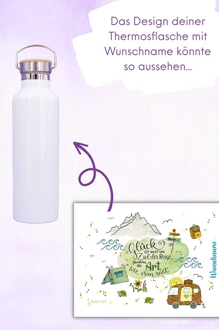 Thermosflasche Bambusdeckel "Reiselust"