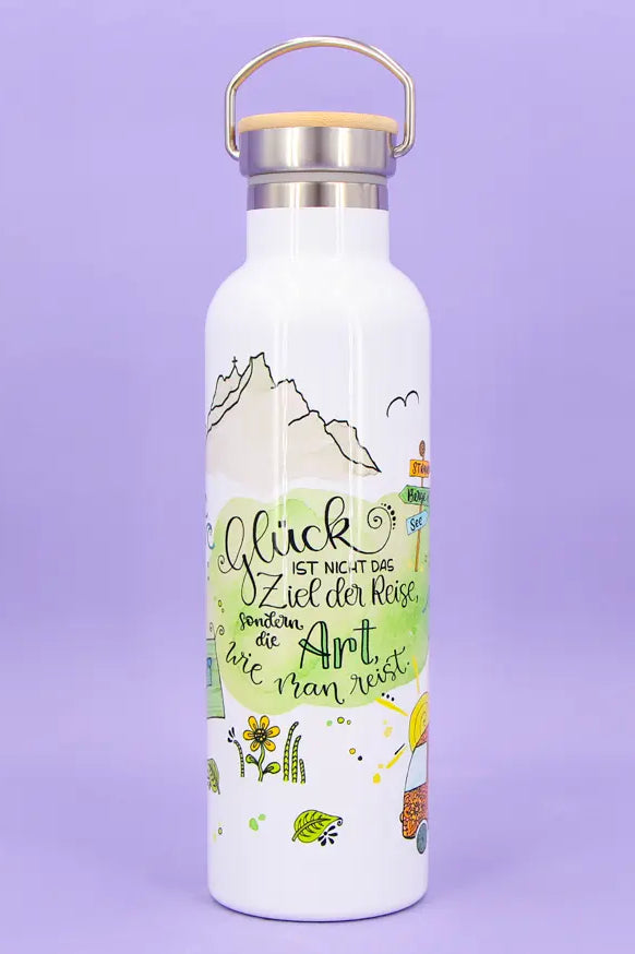 Thermosflasche Bambusdeckel "Reiselust"