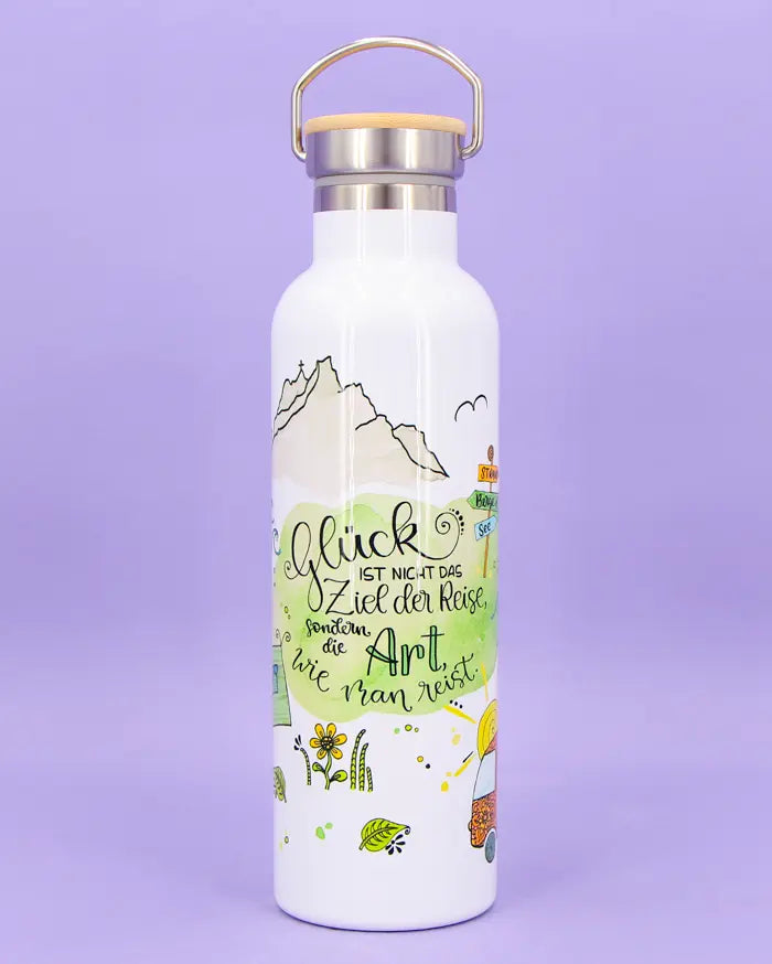 Thermosflasche Bambusdeckel "Reiselust"