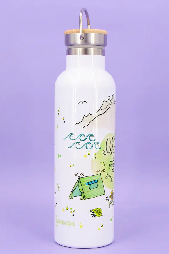Thermosflasche Bambusdeckel "Reiselust"