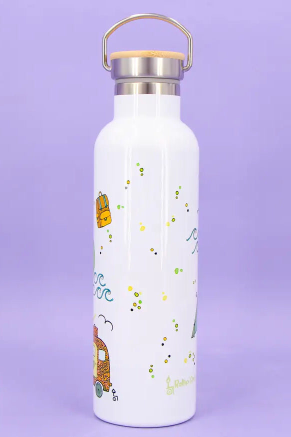 Thermosflasche Bambusdeckel "Reiselust"
