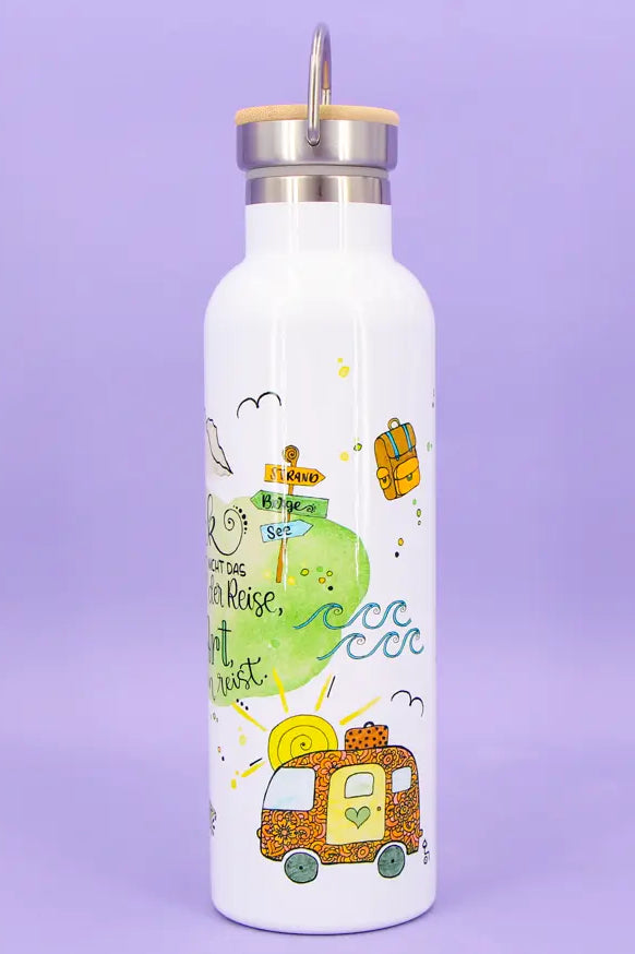 Thermosflasche Bambusdeckel "Reiselust"
