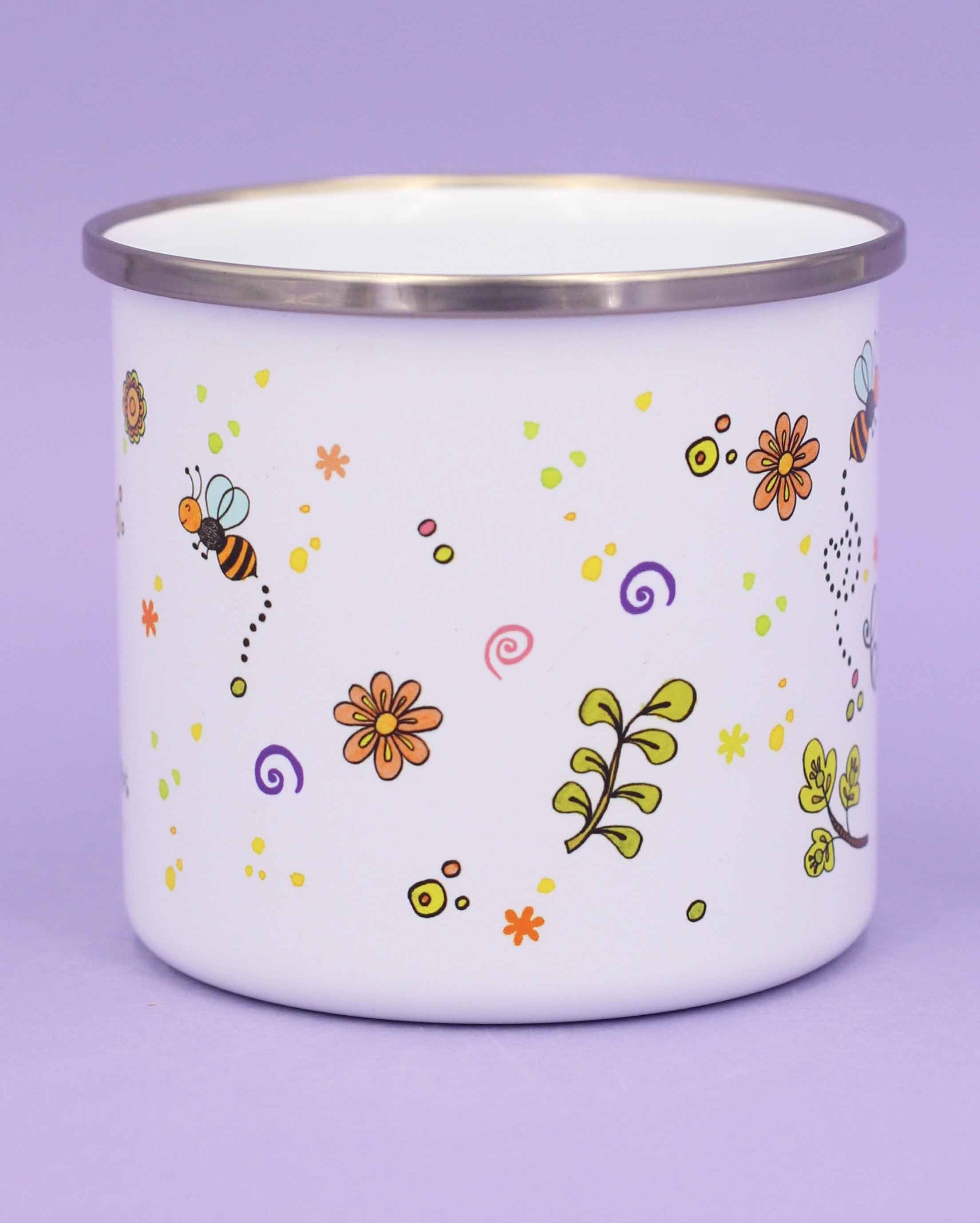 Emaille-Tasse "Bee happy"-RollinArt