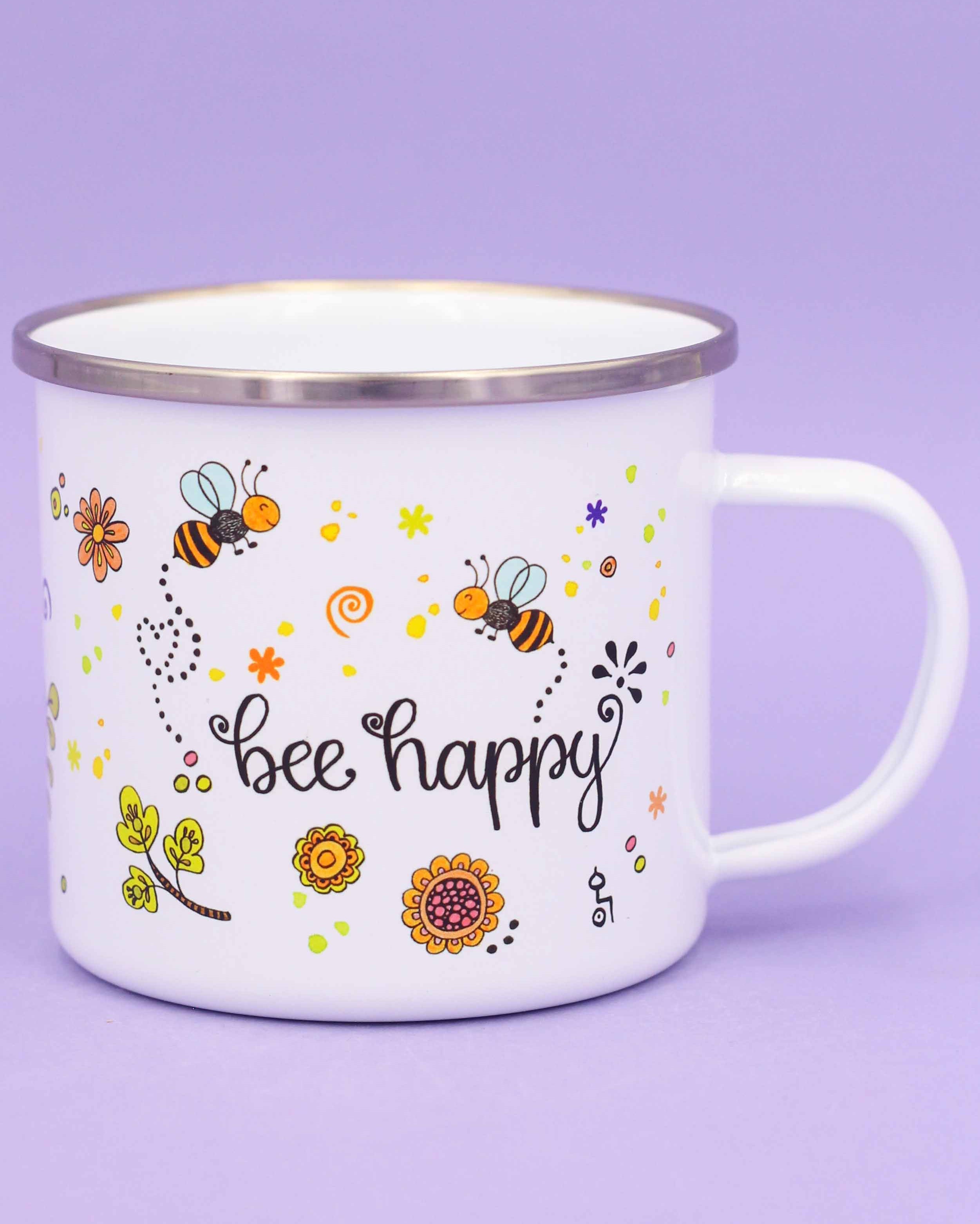 Emaille-Tasse "Bee happy"-RollinArt