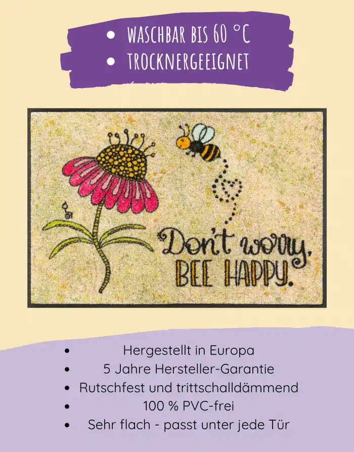 Fußmatte "Bee Happy"-50 x 75 cm-RollinArt