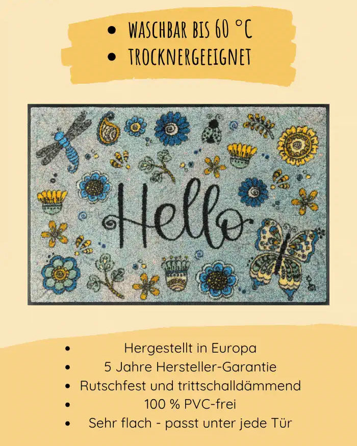 Fußmatte "Hello Flowers"-50 x 75 cm-RollinArt